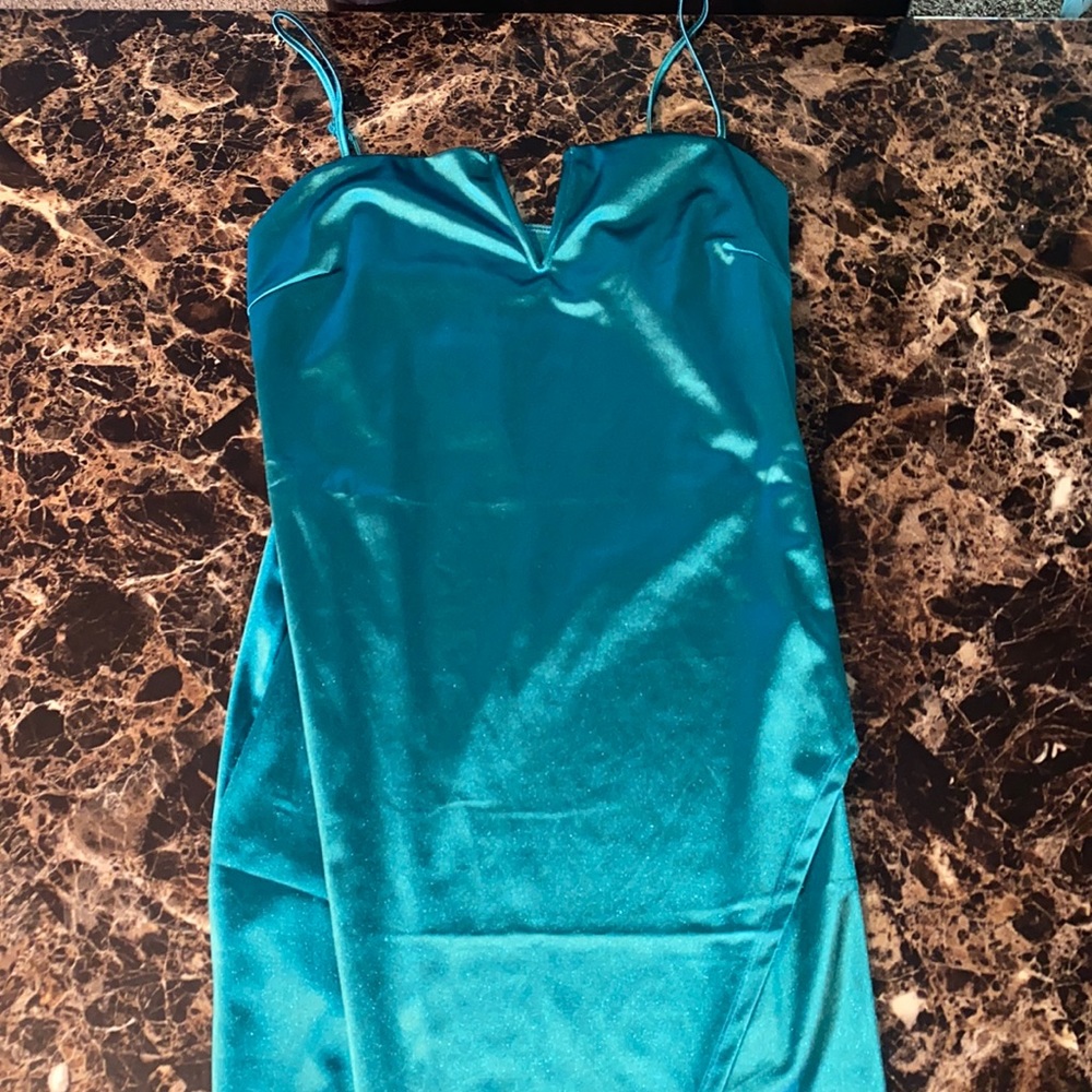 Blue Satin Cocktail Cut-out Dress